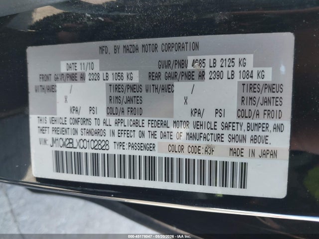 45178047 :رقم المزاد ، JM1CW2BLXC0102828 vin ، 2012 Mazda Mazda5 Sport مزاد بيع