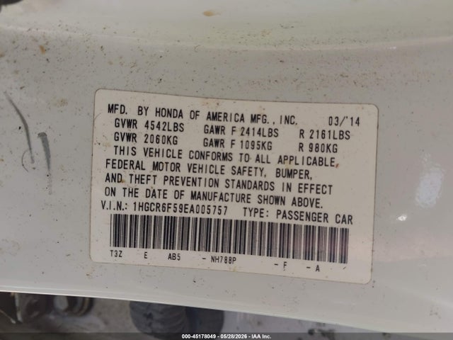 Продажа на аукционе авто 2014 Honda Accord Hybrid Ex-l, vin: 1HGCR6F59EA005757, номер лота: 45178049