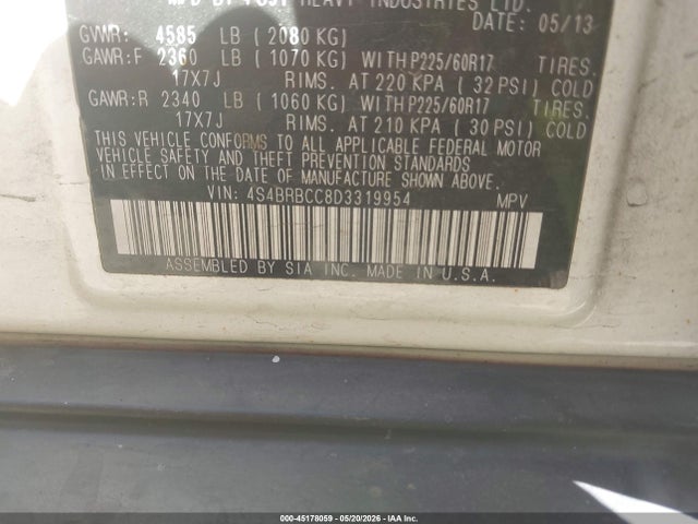 45178059 :رقم المزاد ، 4S4BRBCC8D3319954 vin ، 2013 Subaru Outback 2.5i Premium مزاد بيع