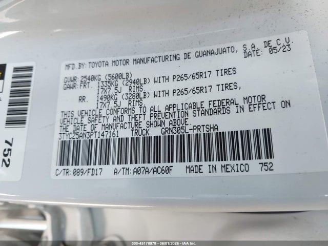 Aukcja sprzedaży 2023 Toyota Tacoma Trd Sport, vin: 3TYCZ5AN3PT147161, numer aukcji: 45178078