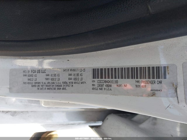 45178081 :رقم المزاد ، 1C3CCCAB4GN161183 vin ، 2016 Chrysler 200 Limited مزاد بيع
