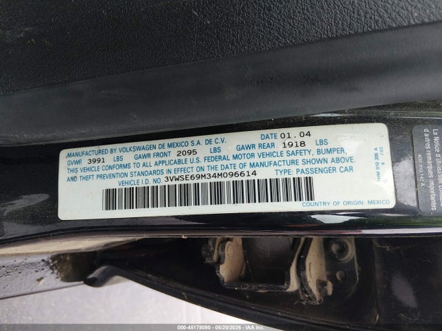 Aukcja sprzedaży 2004 Volkswagen Jetta Gli 1.8t/gls 1.8t, vin: 3VWSE69M34M096614, numer aukcji: 45178090