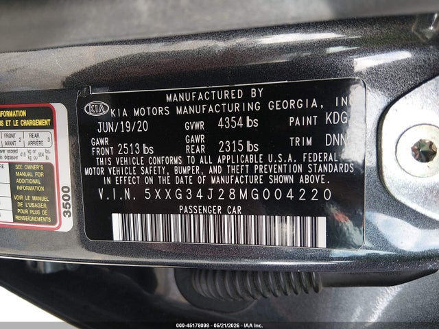 KIA K5 EX 2021 5XXG34J28MG004220 Image 9
