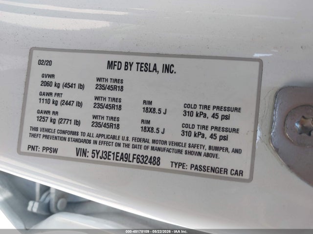 5YJ3E1EA9LF632488 Tesla Model 3 Standard Range Plus Rear-wheel Drive/standard Range Rear-wheel Drive