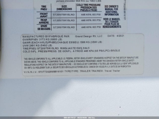 Grand Design Transcend 2021 573TT3029M8816101 Image 9