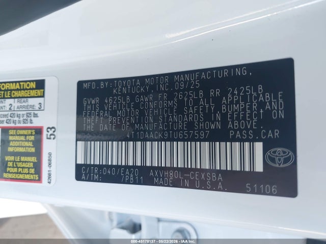 Toyota Camry Nightshade 2026 4T1DAACK9TU657597 Image 9
