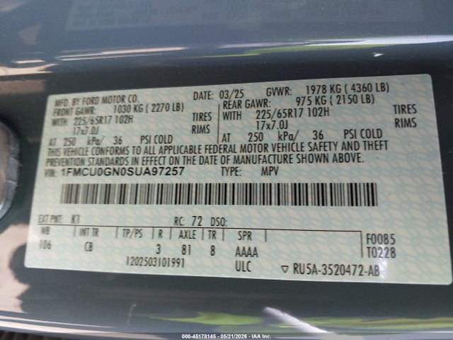 1FMCU0GN0SUA97257 Ford Escape Active
