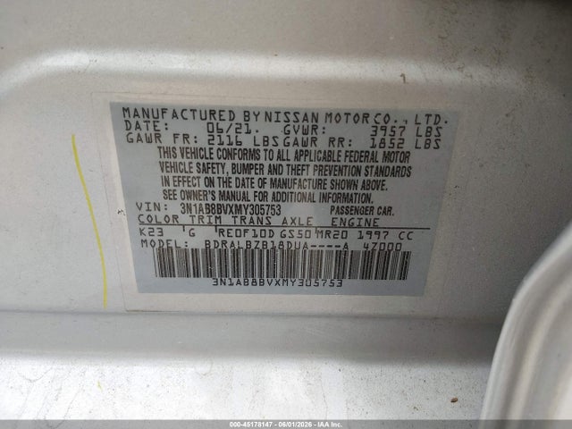 45178147 :رقم المزاد ، 3N1AB8BVXMY305753 vin ، 2021 Nissan Sentra S Xtronic Cvt مزاد بيع