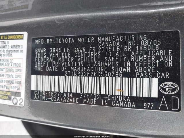 Продаж на аукціоні авто 2006 Toyota Matrix, vin: 2T1KR32E26C560786, номер лоту: 45178176