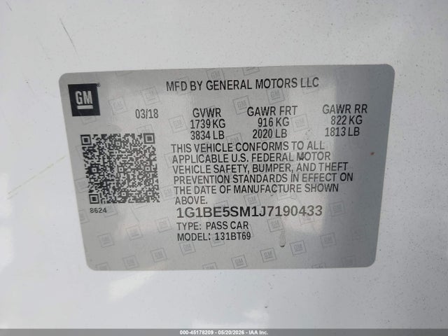 1G1BE5SM1J7190433 Chevrolet Cruze Lt Auto