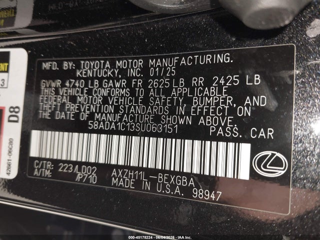 Aukcja sprzedaży 2025 Lexus Es 300h F Sport Design, vin: 58ADA1C13SU063151, numer aukcji: 45178224
