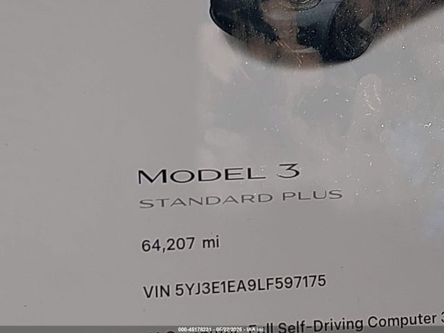 Aukcja sprzedaży 2020 Tesla Model 3 Standard Range Plus Rear-wheel Drive/standard Range Rear-wheel Drive, vin: 5YJ3E1EA9LF597175, numer aukcji: 45178231