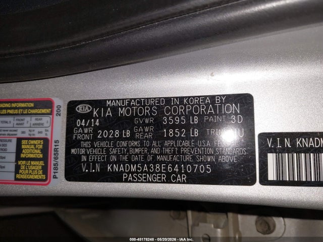 KIA RIO LX 2014 KNADM5A38E6410705 Image 9