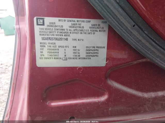 45178273 :رقم المزاد ، 5GAER23798J261148 vin ، 2008 Buick Enclave Cxl مزاد بيع