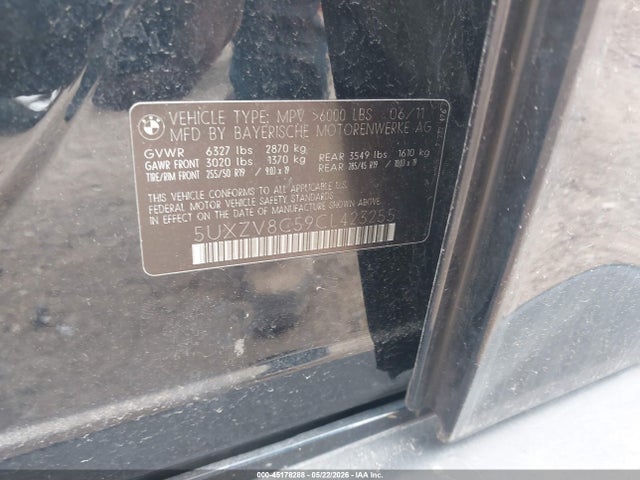 2012 Bmw X5 Xdrive50i მანქანა იყიდება აუქციონზე, vin: 5UXZV8C59CL423255, აუქციონის ნომერი: 45178288