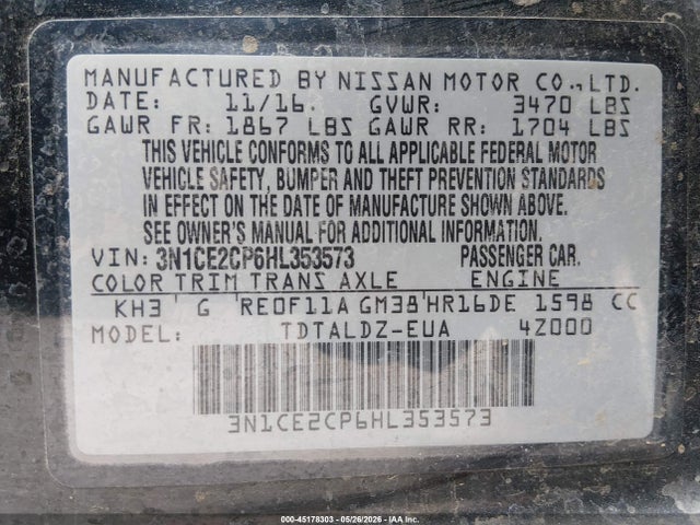 Nissan Versa Note Sv 2017 3N1CE2CP6HL353573 Image 9