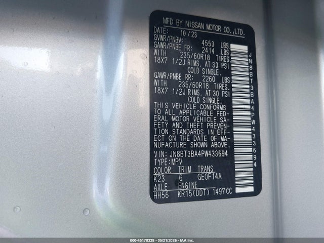 Продаж на аукціоні авто 2023 Nissan Rogue Sv Fwd, vin: JN8BT3BA4PW433694, номер лоту: 45178328