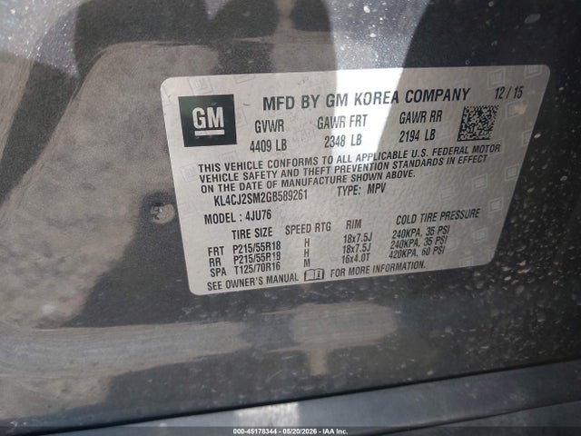 Aukcja sprzedaży 2016 Buick Encore Sport Touring, vin: KL4CJ2SM2GB589261, numer aukcji: 45178344