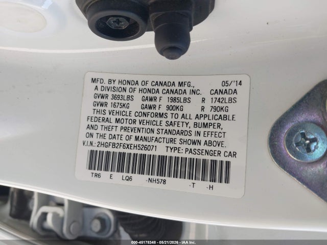 Honda Civic Hf 2014 2HGFB2F6XEH526071 Image 9