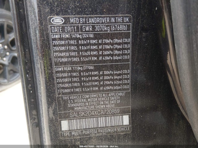 Продаж на аукціоні авто 2012 Land Rover Range Rover Sport Hse, vin: SALSK2D4XCA720859, номер лоту: 45178351