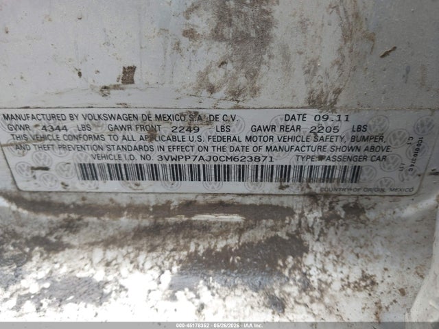 Продажа на аукционе авто 2012 Volkswagen Jetta Sportwagen 2.5l Se, vin: 3VWPP7AJ0CM623871, номер лота: 45178352