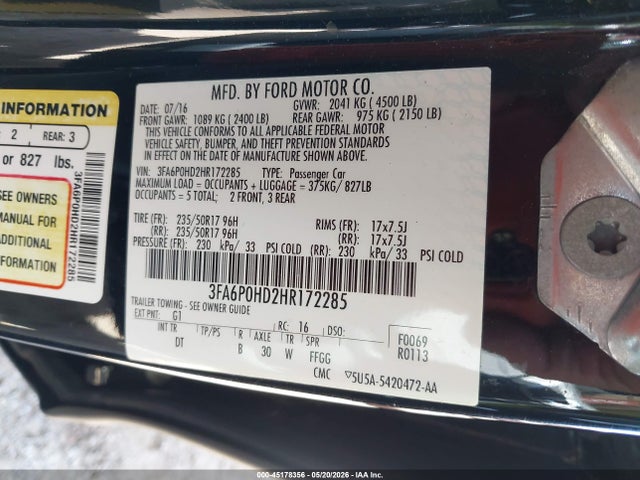 3FA6P0HD2HR172285 Ford FUSION SE