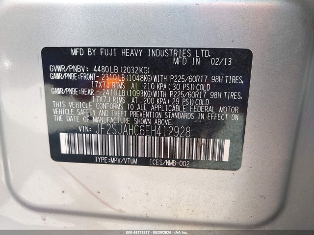 JF2SJAHC6EH412928 Subaru Forester 2.5i Limited