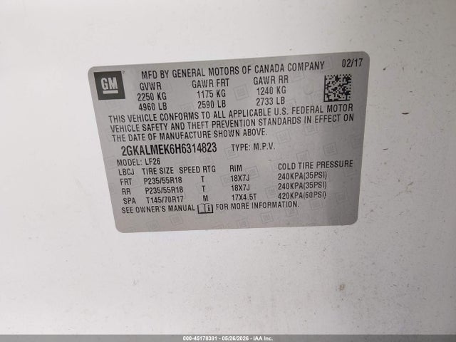 GMC Terrain Sle-1 2017 2GKALMEK6H6314823 Image 9