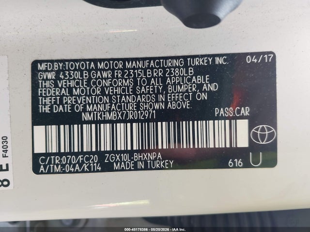 Продаж на аукціоні авто 2018 Toyota C-hr Xle/xle Premium, vin: NMTKHMBX7JR012971, номер лоту: 45178386