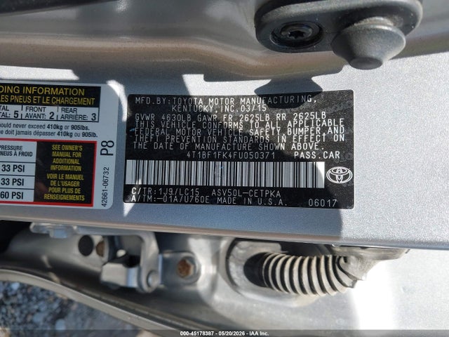 2015 Toyota Camry Xse მანქანა იყიდება აუქციონზე, vin: 4T1BF1FK4FU050371, აუქციონის ნომერი: 45178387