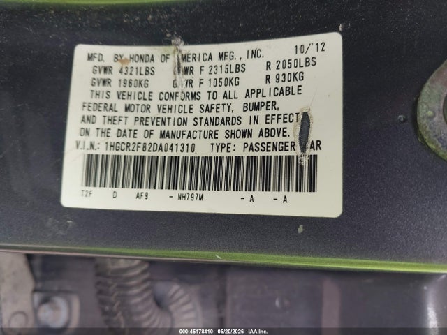 Продажа на аукционе авто 2013 Honda Accord Ex-l, vin: 1HGCR2F82DA041310, номер лота: 45178410