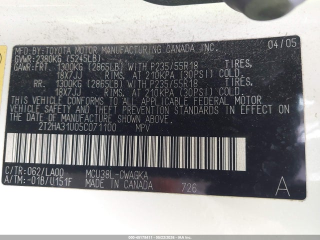 Aukcja sprzedaży 2005 Lexus Rx 330, vin: 2T2HA31U05C071100, numer aukcji: 45178411