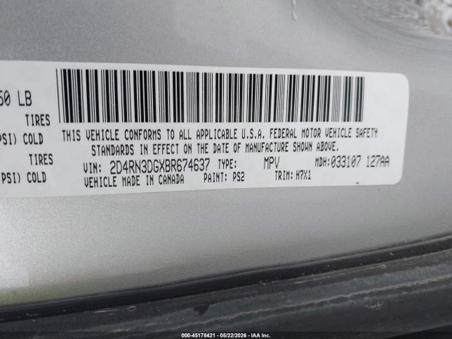 Aukcja sprzedaży 2011 Dodge Grand Caravan Mainstreet, vin: 2D4RN3DGXBR674637, numer aukcji: 45178421