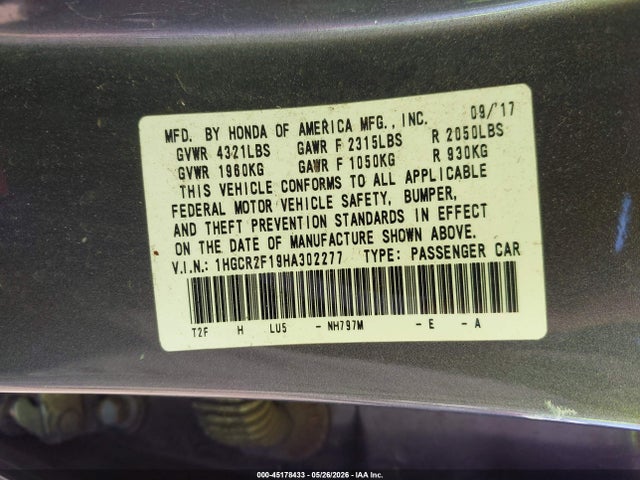 1HGCR2F19HA302277 Honda Accord Sport Se