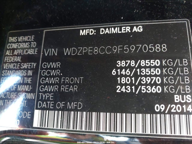 45178444 :رقم المزاد ، WDZPE8CC9F5970588 vin ، 2015 Mercedes-benz Sprinter 2500 High  Roof مزاد بيع