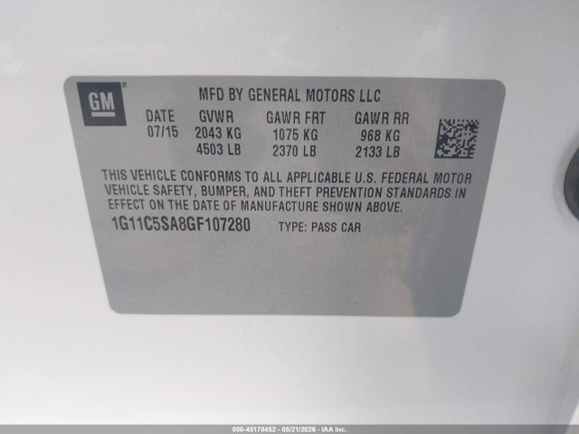 Продаж на аукціоні авто 2016 Chevrolet Malibu Limited Lt, vin: 1G11C5SA8GF107280, номер лоту: 45178452