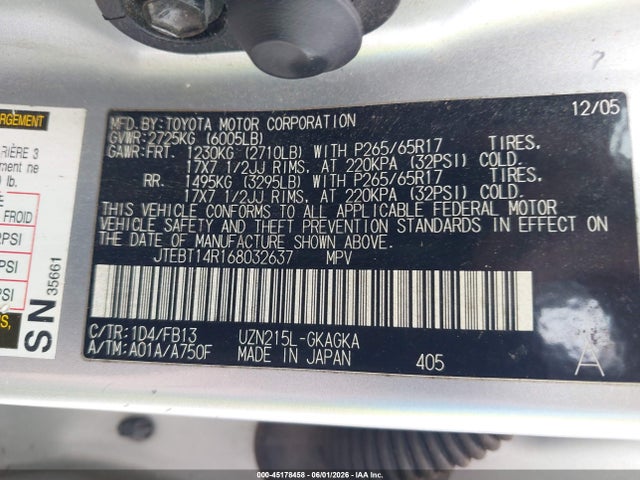 Продаж на аукціоні авто 2006 Toyota 4runner Sr5 Sport V8, vin: JTEBT14R168032637, номер лоту: 45178458