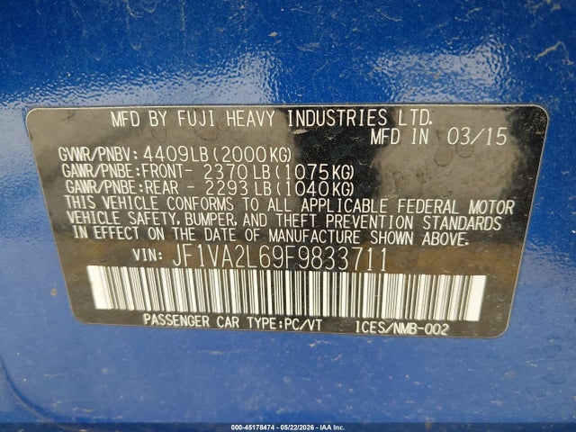 Subaru Wrx Sti 2015 JF1VA2L69F9833711 Image 9