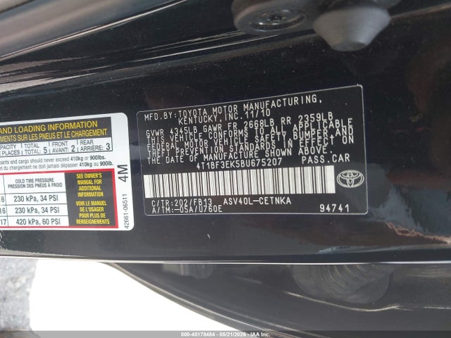 Продаж на аукціоні авто 2011 Toyota Camry, vin: 4T1BF3EK5BU675207, номер лоту: 45178484