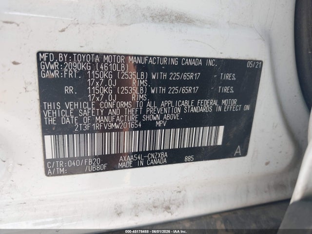 Toyota RAV4 LE 2021 2T3F1RFV9MW201654 Image 9