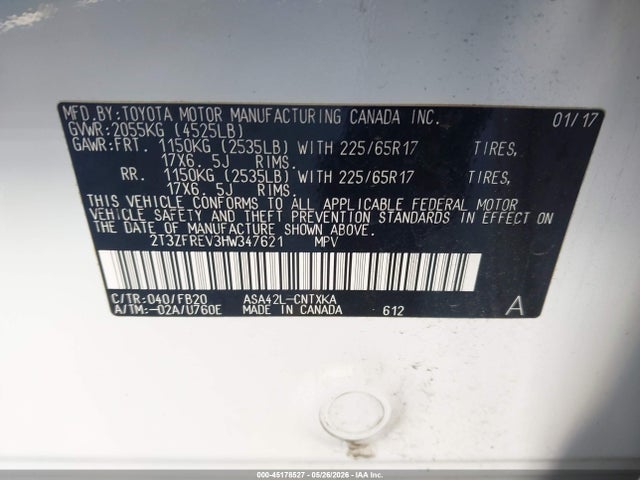 Продаж на аукціоні авто 2017 Toyota Rav4 Le, vin: 2T3ZFREV3HW347621, номер лоту: 45178527