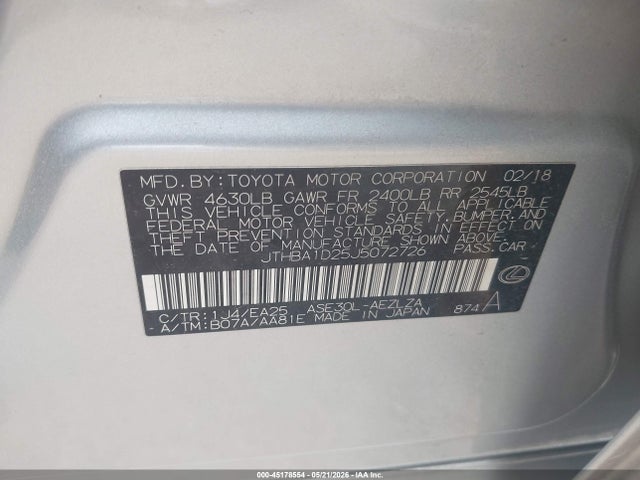 Auction sale of the 2018 Lexus Is 300, vin: JTHBA1D25J5072726, lot number: 45178554