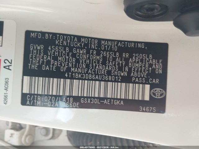 Продаж на аукціоні авто 2010 Toyota Avalon Xls, vin: 4T1BK3DB6AU368012, номер лоту: 45178565