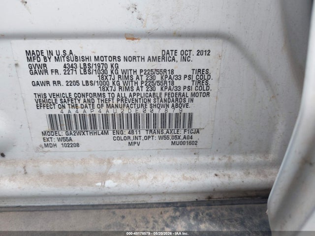 Aukcja sprzedaży 2013 Mitsubishi Outlander Sport Se, vin: 4A4AP4AU2DE007879, numer aukcji: 45178579