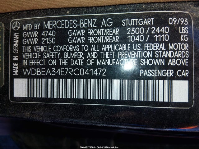Продаж на аукціоні авто 1994 Mercedes-benz E 420, vin: WDBEA34E7RC041472, номер лоту: 45178580