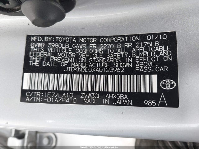 2010 Toyota Prius Iv მანქანა იყიდება აუქციონზე, vin: JTDKN3DUXA0123962, აუქციონის ნომერი: 45178597