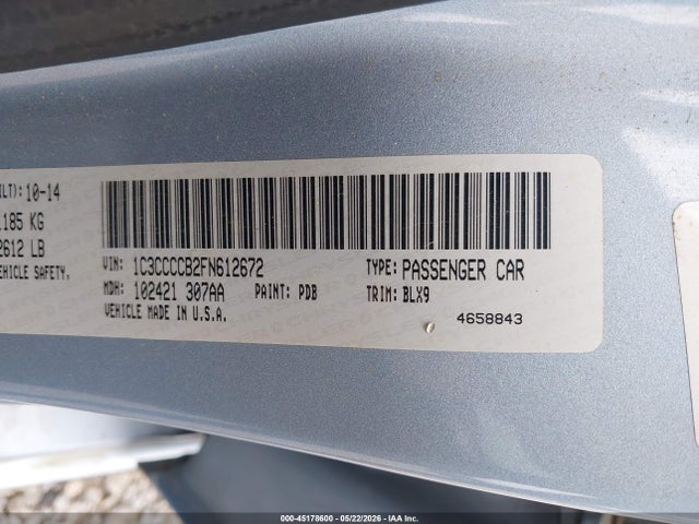 45178600 :رقم المزاد ، 1C3CCCCB2FN612672 vin ، 2015 Chrysler 200 C مزاد بيع