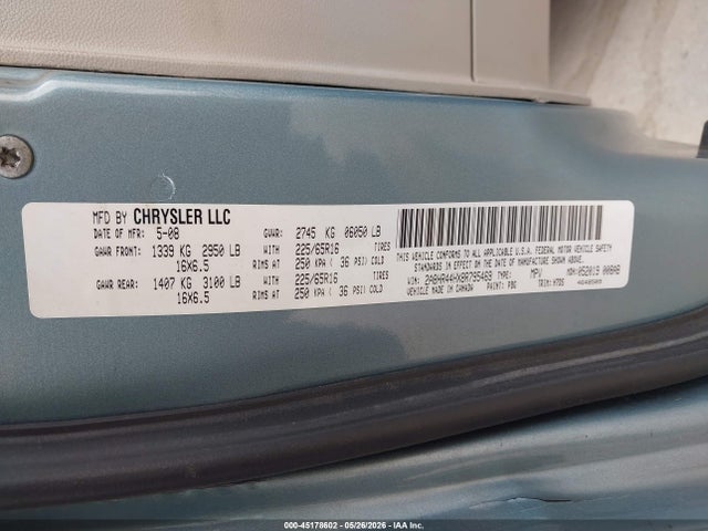 Aukcja sprzedaży 2008 Chrysler Town & Country Lx, vin: 2A8HR44HX8R795469, numer aukcji: 45178602