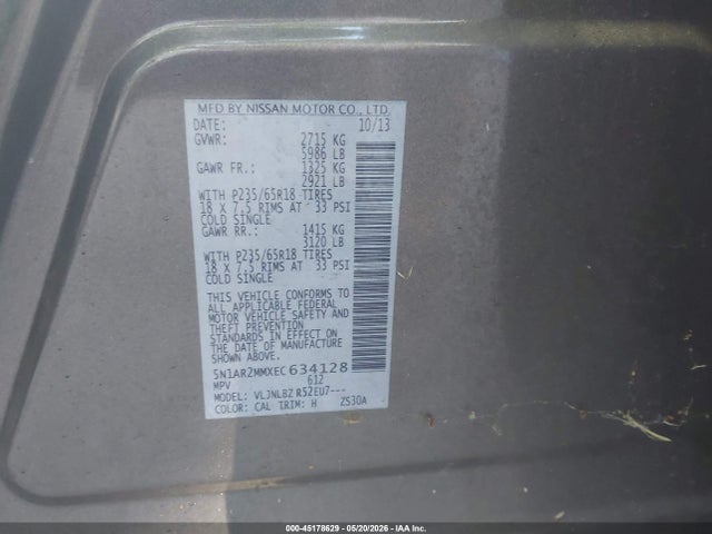 Продажа на аукционе авто 2014 Nissan Pathfinder S, vin: 5N1AR2MMXEC634128, номер лота: 45178629