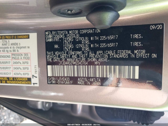 Продажа на аукционе авто 2021 Lexus Nx 300, vin: JTJDARDZ9M2240764, номер лота: 45178634